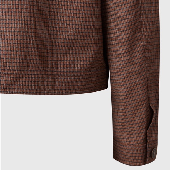 AllSaints Arlo Wool Blend Mini Check Jacket, Tan - Picture 6 of 8